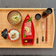 Japanese Restaurant Sushi Boat Party Tray – Two Tone Red and Black Melamine, Sashimi Maki Roll Serving Dish Tray (10" x 4.5")