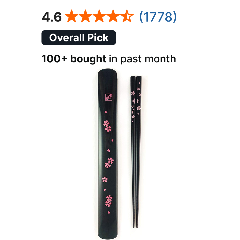 Portable Chopsticks with Case Reusable Chinese Korean Japanese Bamboo Travel Chop Sticks Utensil Dishwasher Safe Made in Japan, Sakura Pattern