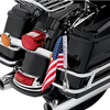3/4" Fixed, upright mount with 9" pole, standard cone topper and
6"x9" USA flag on Harley saddlebag guard rail