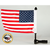 Black 1/2" vertical fit Air Wing rack flag mount with 9" pole, standard cone topper and 6"x9" USA flag (assembled) with Made in USA