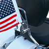 5/8" extended sissy bar flag mount with 9" pole, standard cone topper and
6"x9" USA flag on Harley sissy bar (polished stainless version)
