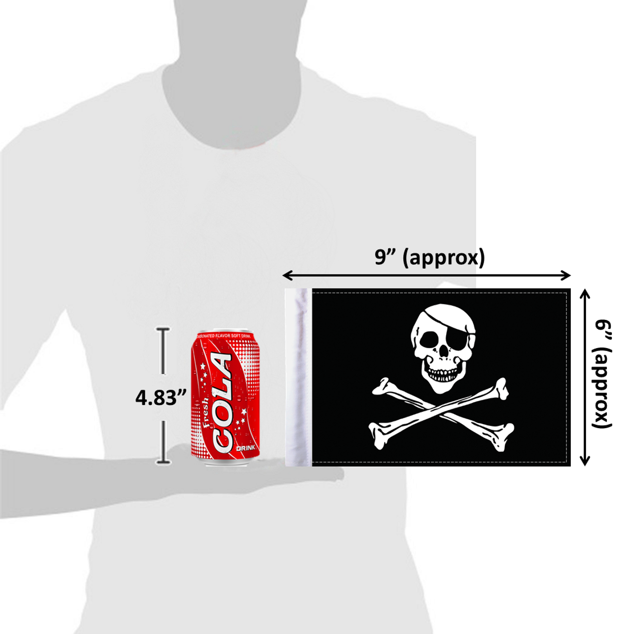 6"x9" Jolly Roger flag (size comparison view)