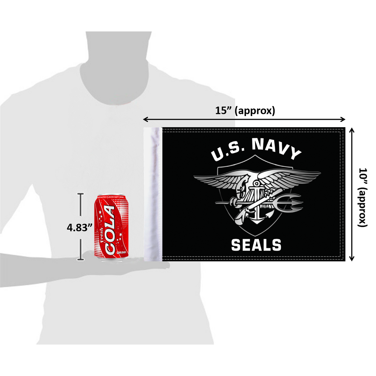 10"x15" U.S. Navy Seals flag (size comparison view)