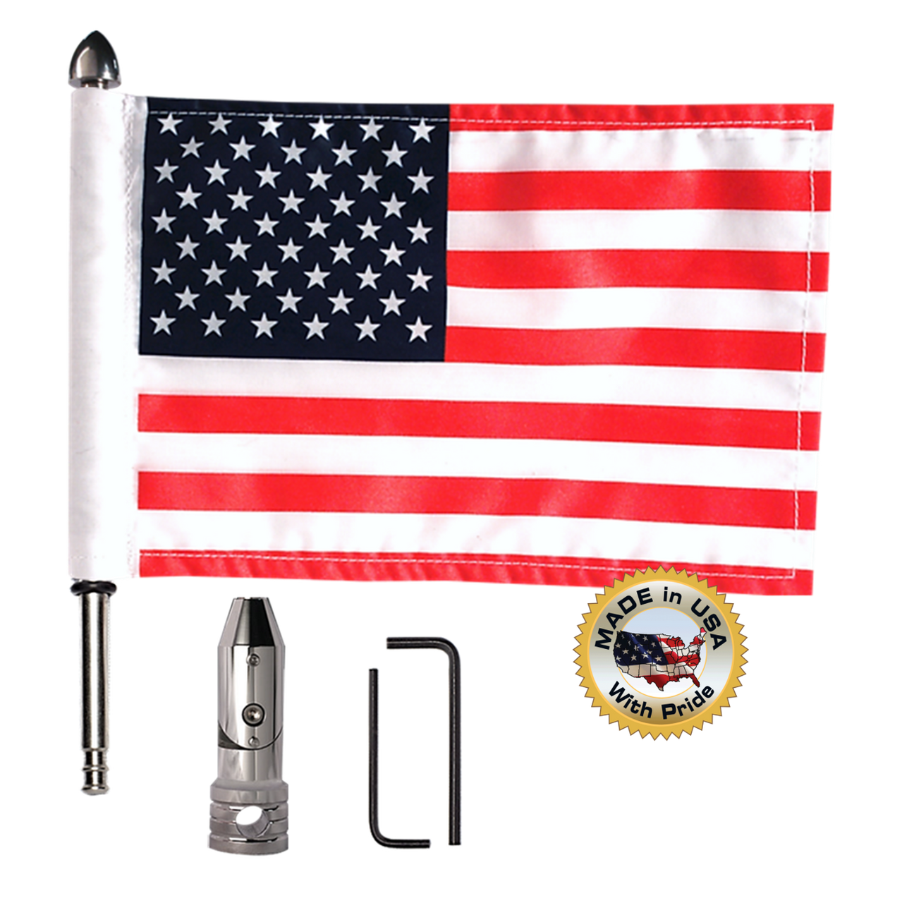 Folding flag mount with 9" pole, standard cone topper & 6"x9" highway flag (components)