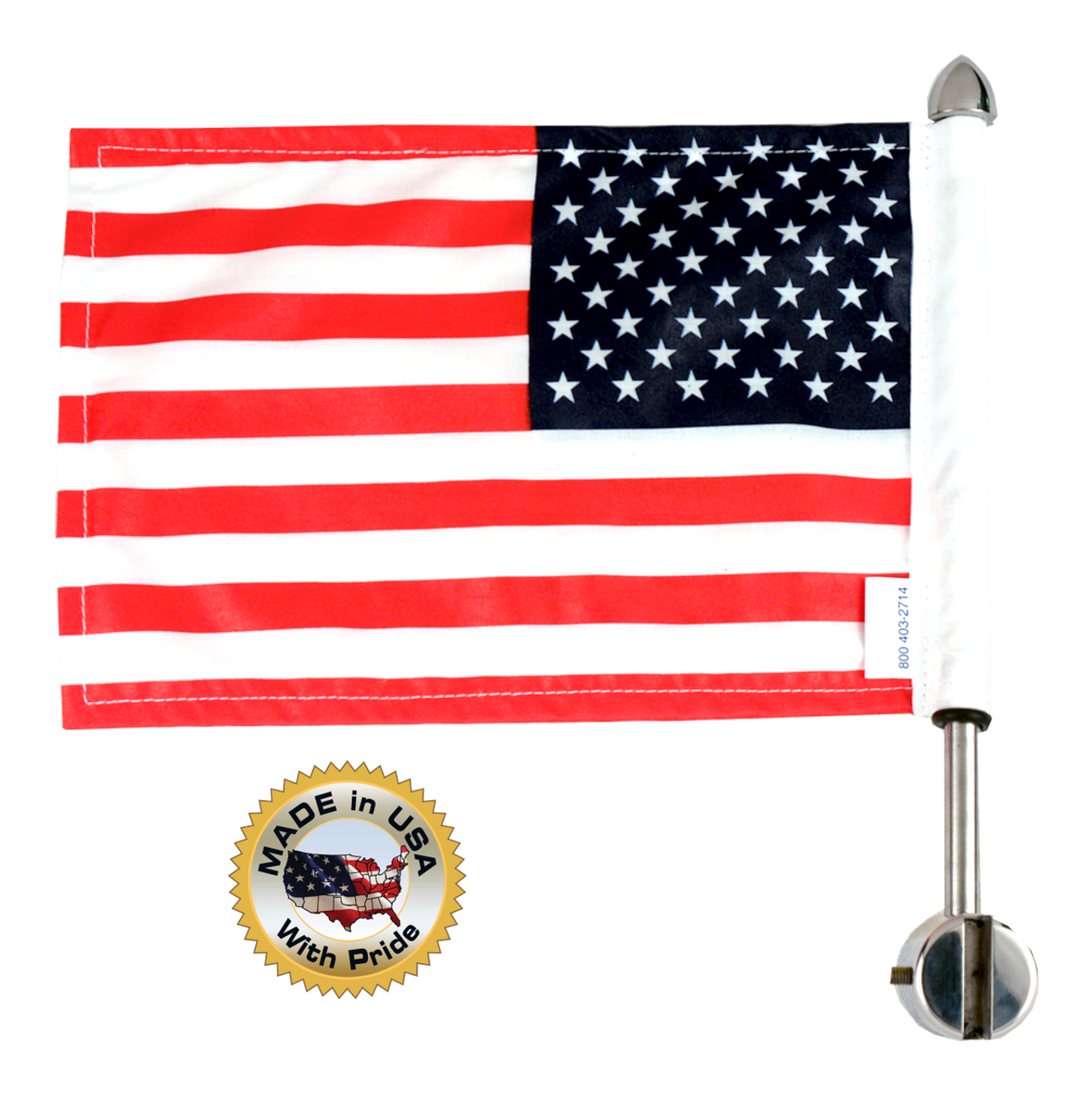 .25" flat, vertical mount with 9" pole, standard cone topper and 6"x9" USA flag (assembled)