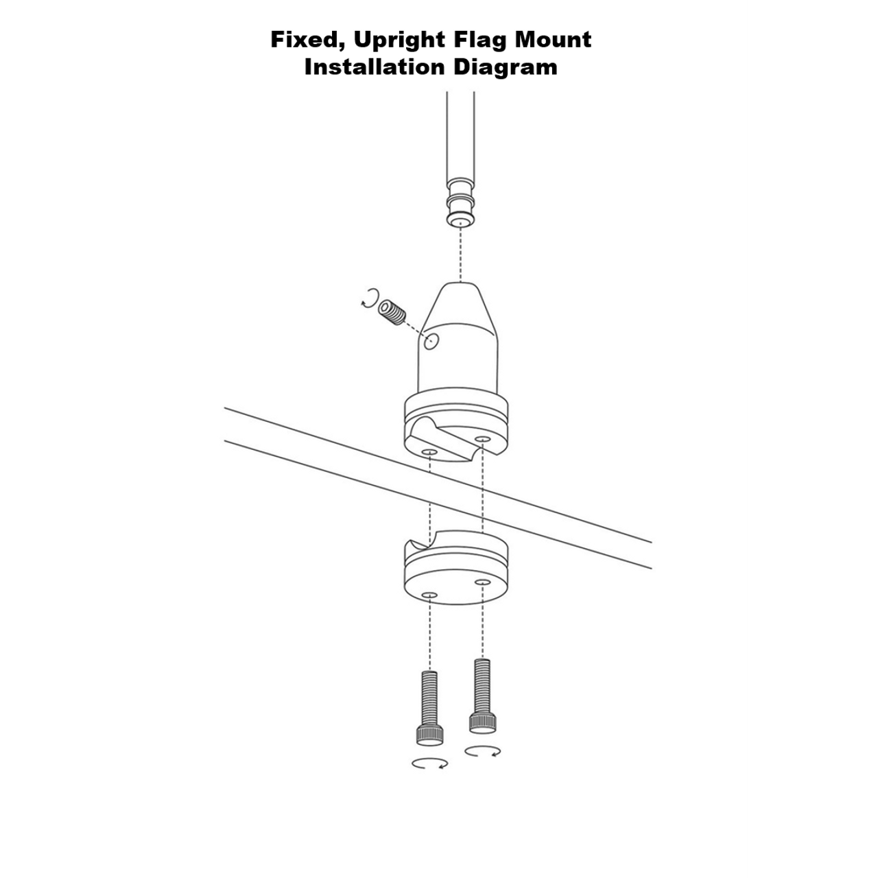 Fixed, upright mount installation diagram (exploded view)