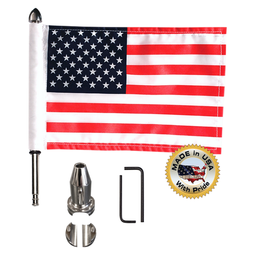 7/8" split, horizontal flag mount with 9" pole, standard cone topper & 6"x9" highway flag (components)
