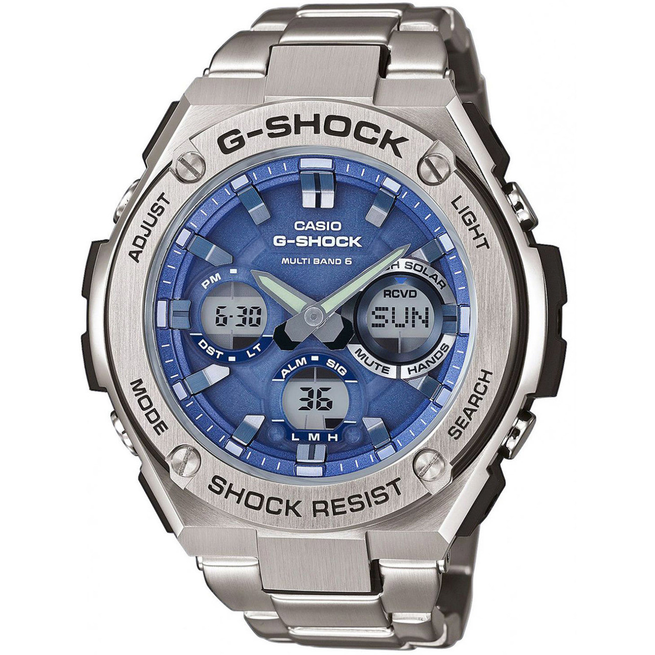 G-Shock Steel Solar Radio Controlled Blue Dial Bracelet Watch