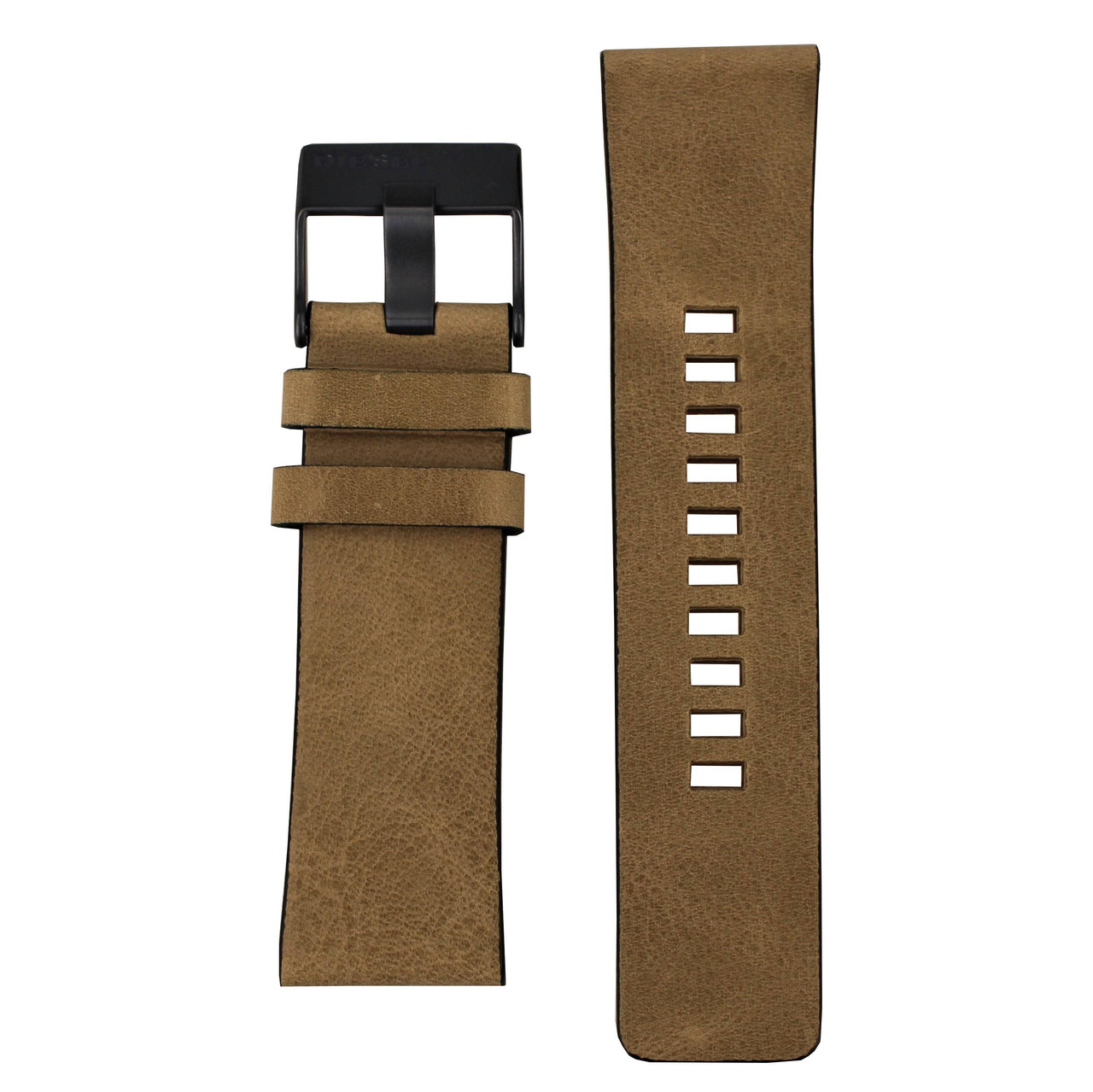 Diesel DZ2056 black leather watch band 16mm original - Watch Plaza