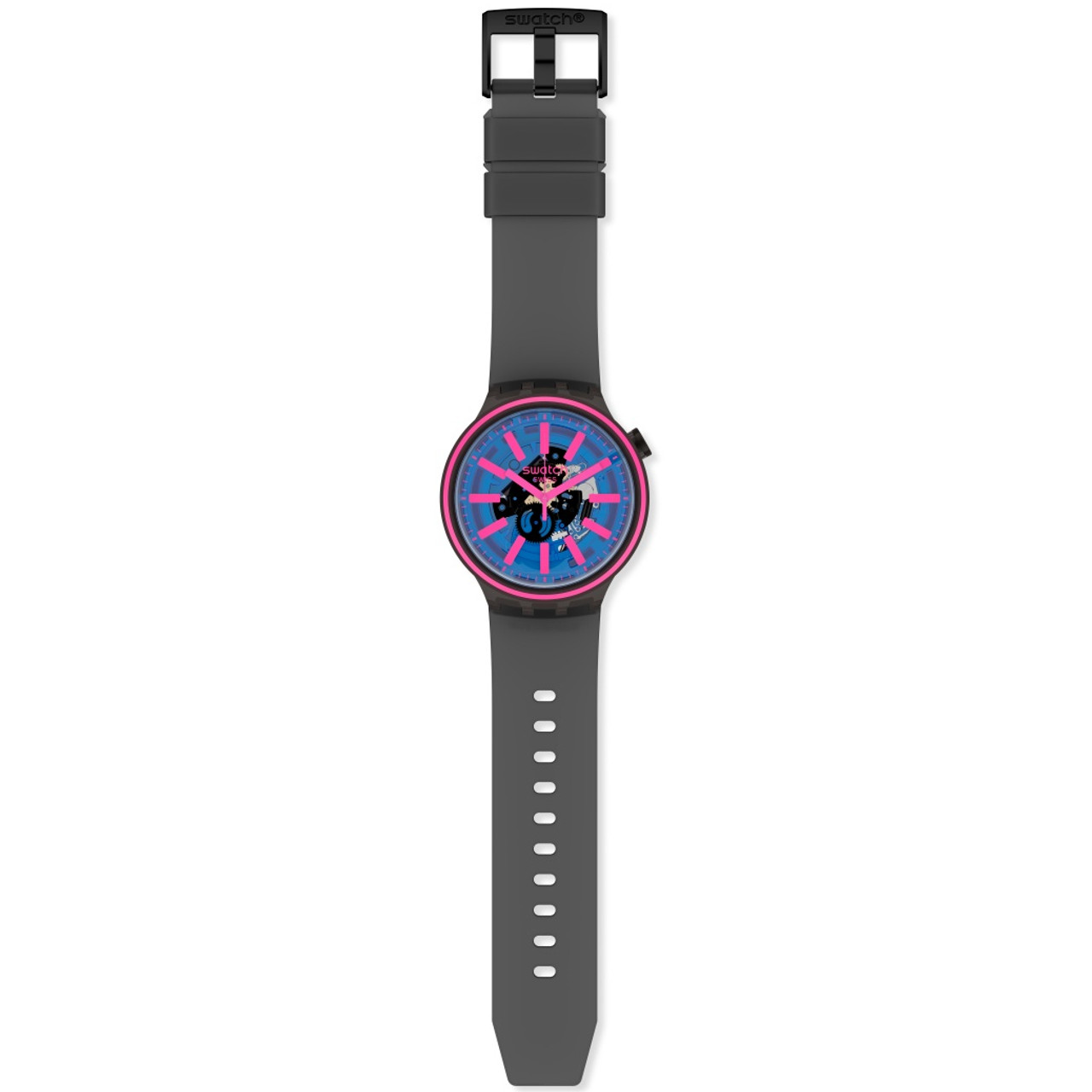 Swatch Blue Taste Big Bold Unisex Transparent Dial Black Silicone Strap  Watch