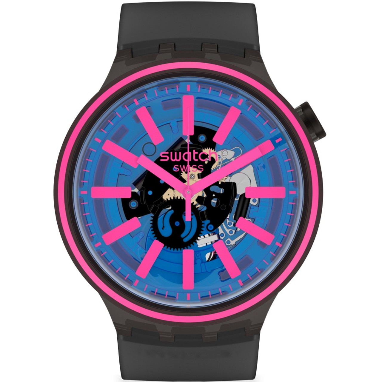 Swatch Blue Taste Big Bold Black Silicone Strap Watch SO27B111