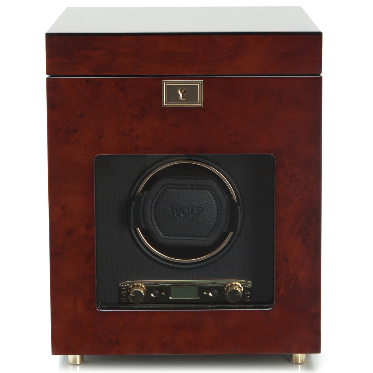 454510 WOLF Savoy Burlwood Single Watch Winder With Storage