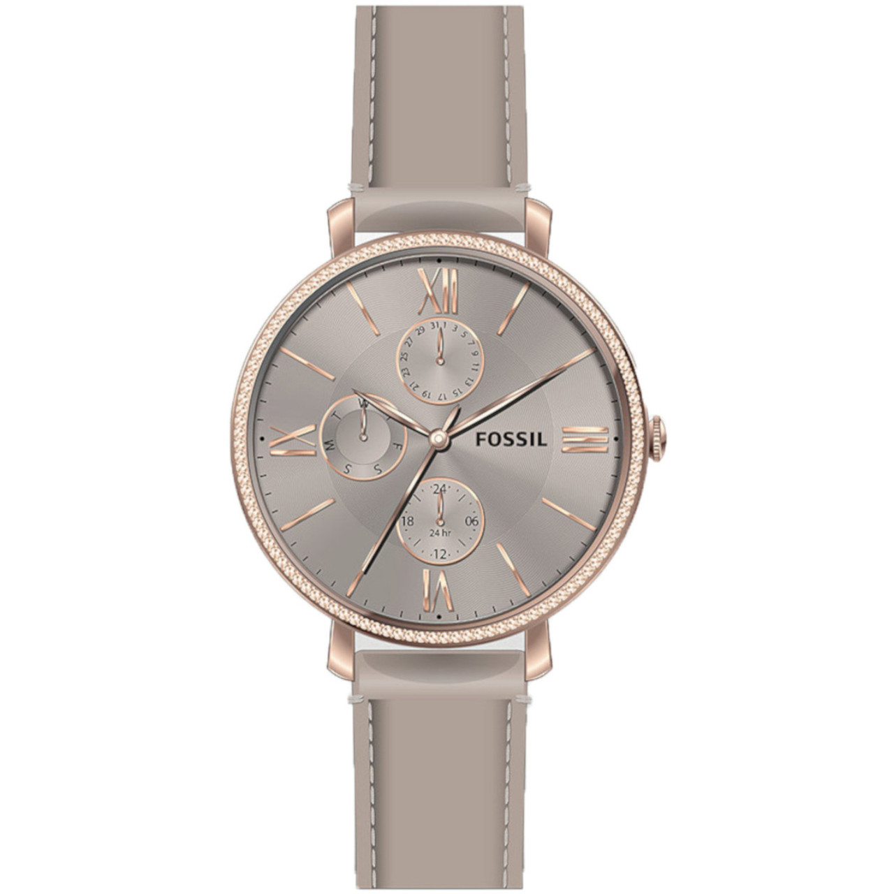 Rose Gold Fossil Hybrid Smartwatch Jacqueline Battery Leather