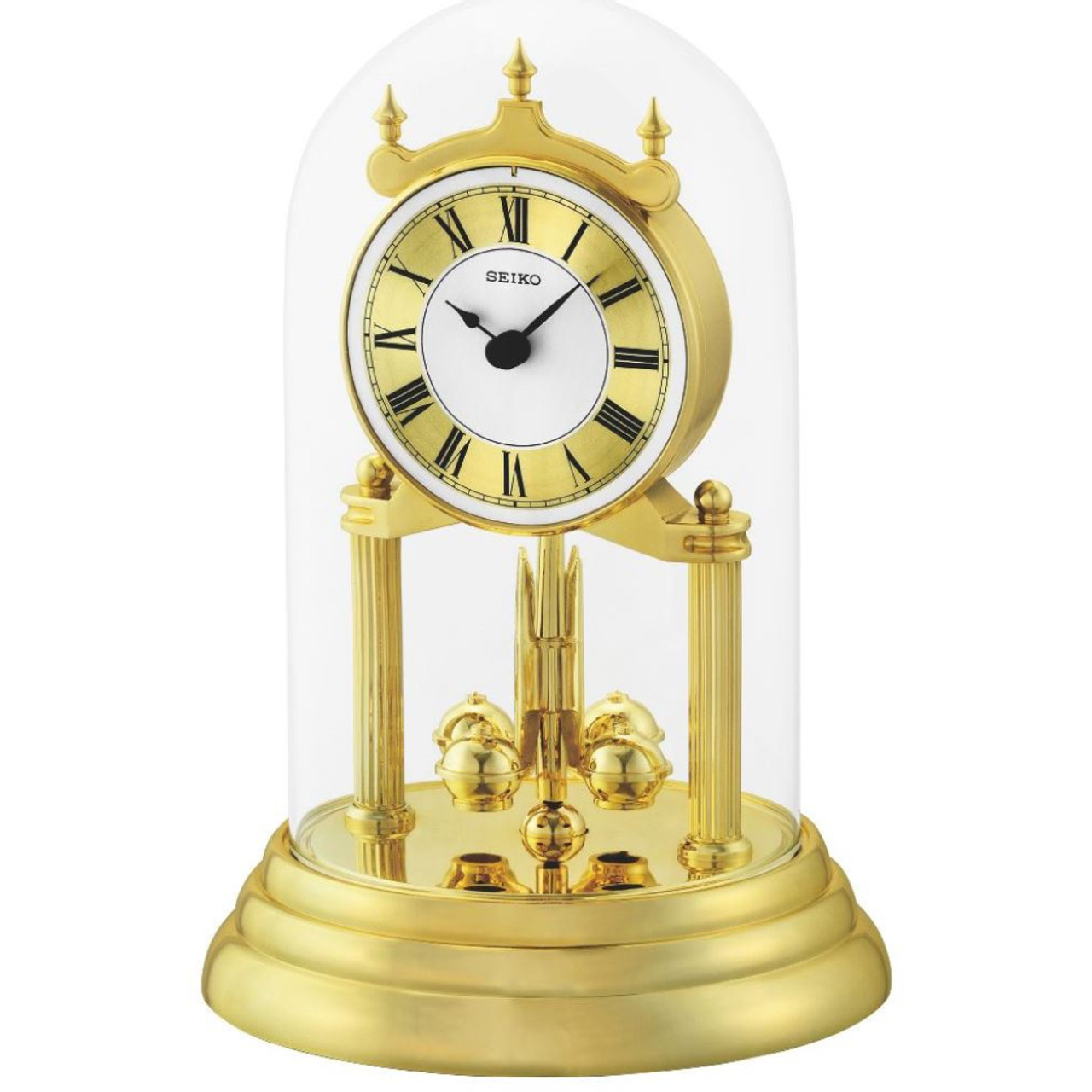 QHN006G Seiko Anniversary Gold Clock With Rotating Pendulum
