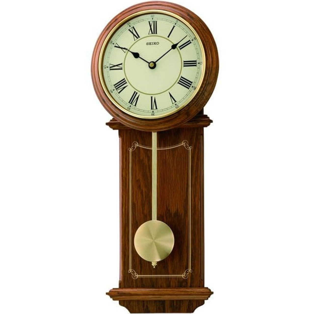 Seiko Wooden Brown Wall Clock With Pendulum 51cm QXC213B