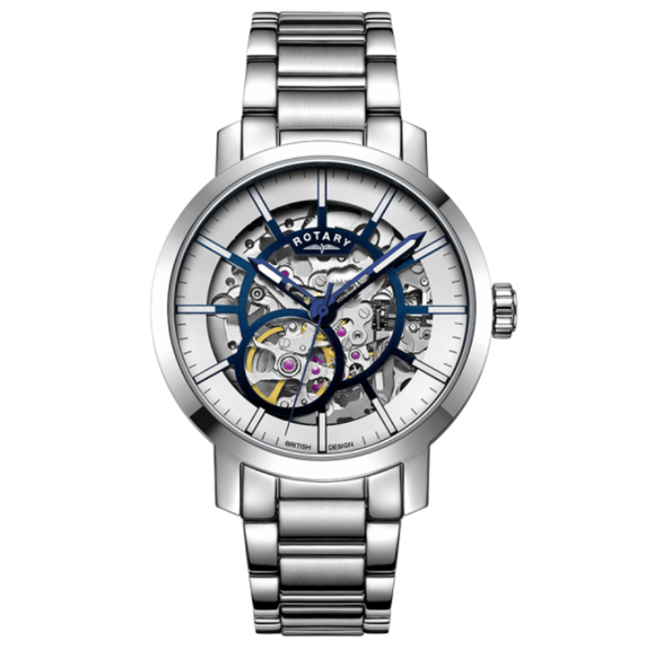 Rotary Men s Greenwich Skeleton Blue Grid Watch GB05356 05