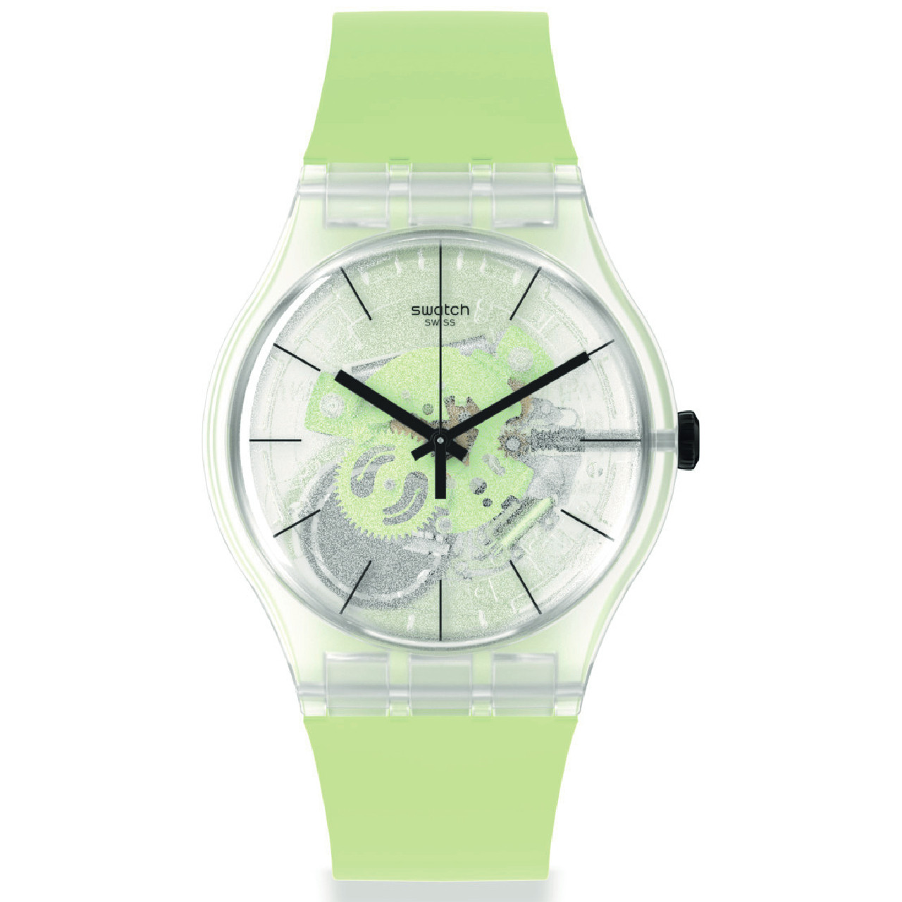Swatch Green Daze Transparent Silicone Strap Watch SO29K106