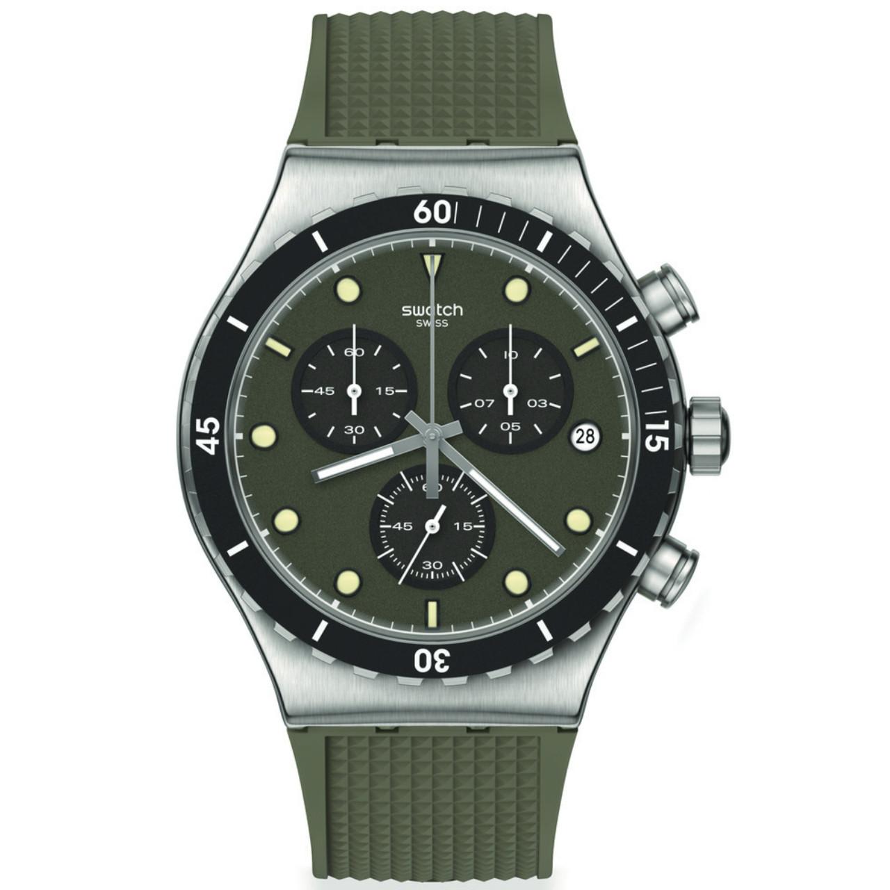 Swatch Dark Irony Chronograph Green Dial Rubber Strap YVS488