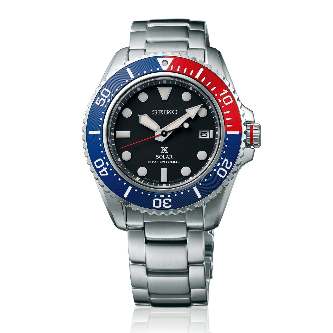 Seiko SNE591P1 Compact Solar Sapphire Pepsi Bezel Diver s Watch