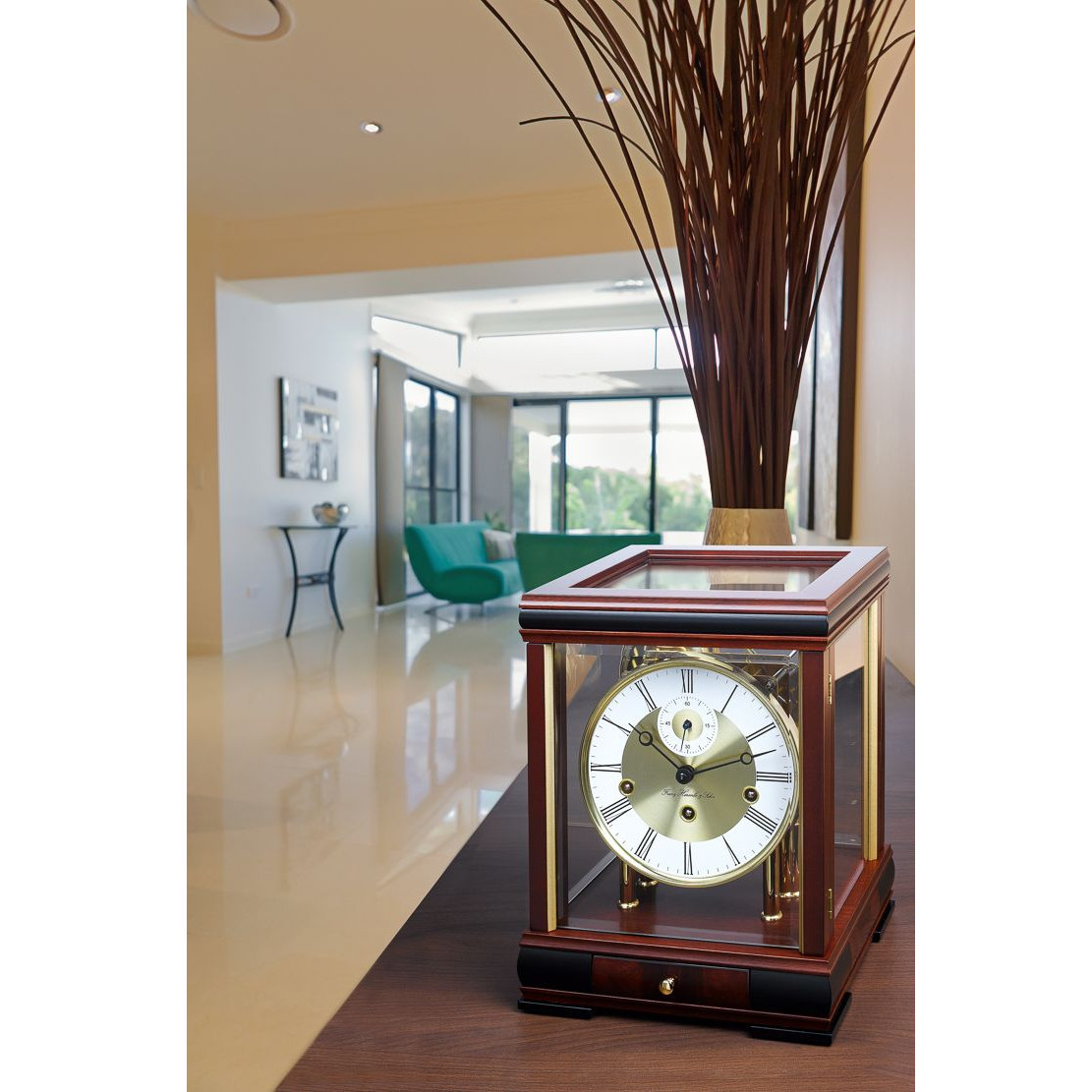 Hermle Westminster Mahogany Cube Table Clock 22998-070352