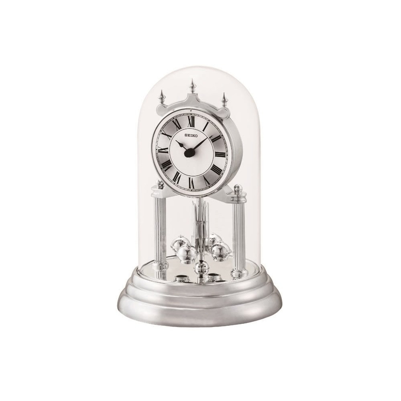 Seiko Anniversary Silver Clock With Rotating Pendulum Silver