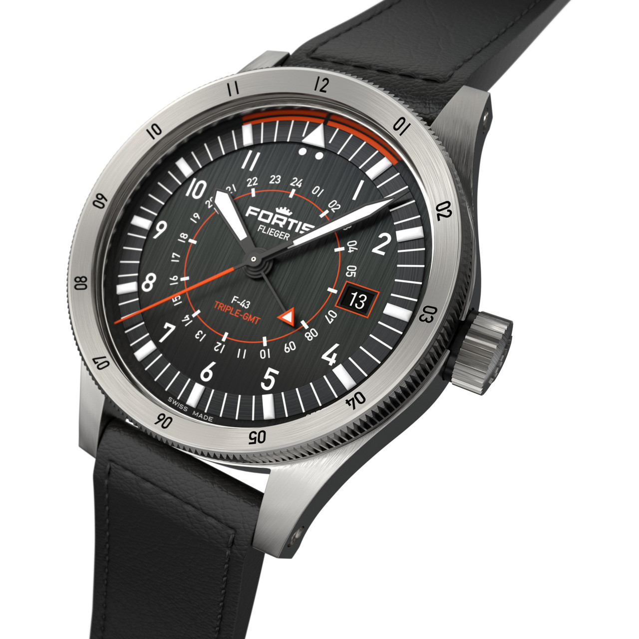 Fortis Flieger F-43 Triple-GMT Aviator Strap Watch F4260001