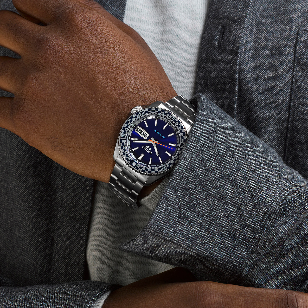 Seiko 5 Sports Petrol Blue Checker Flag Special Edition Watch SRPK65K1