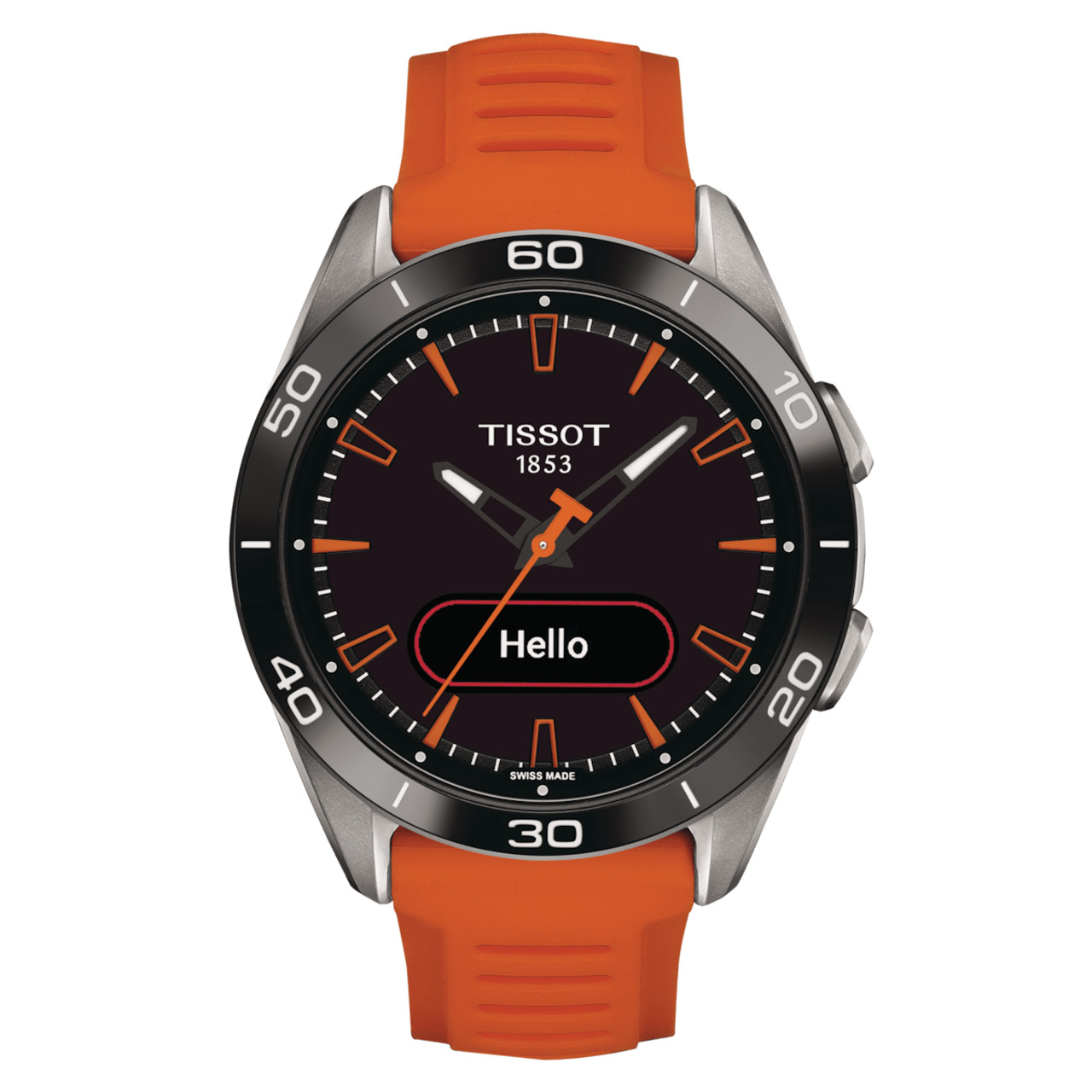 Tissot T-Touch Connect Sport Watch | Solar | 44mm | Titanium | Black |  Orange Silicone Band