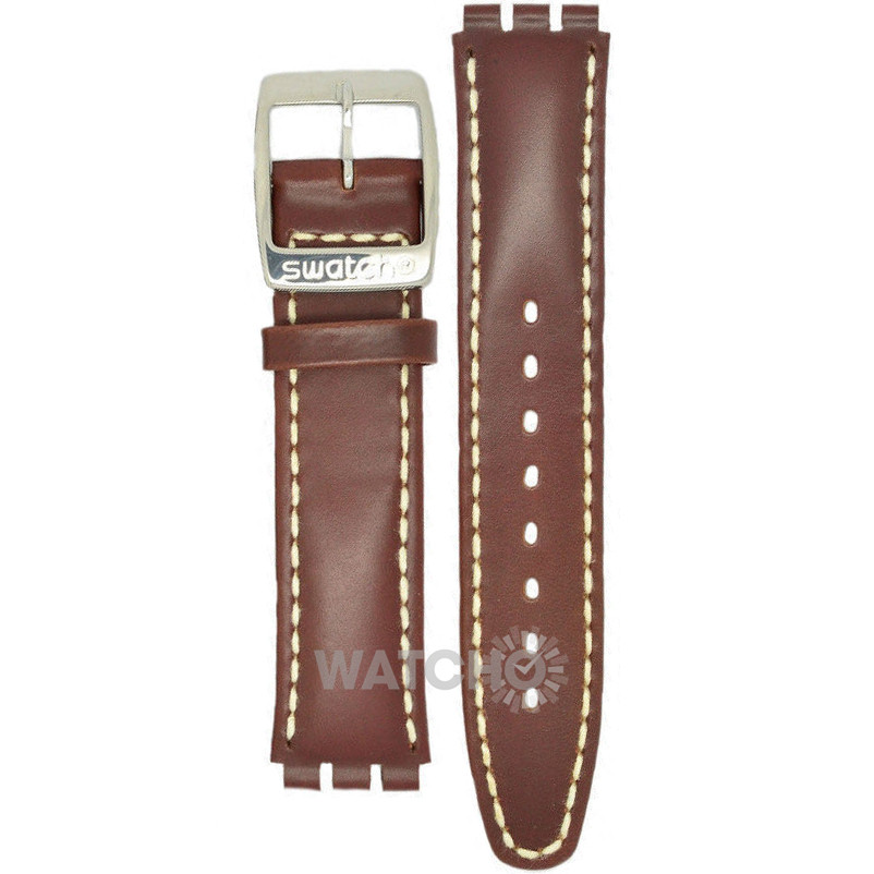 Swatch Watch Strap Leather Brown With Stitching Uomo D'Onore AYGS431 With  Free Battery