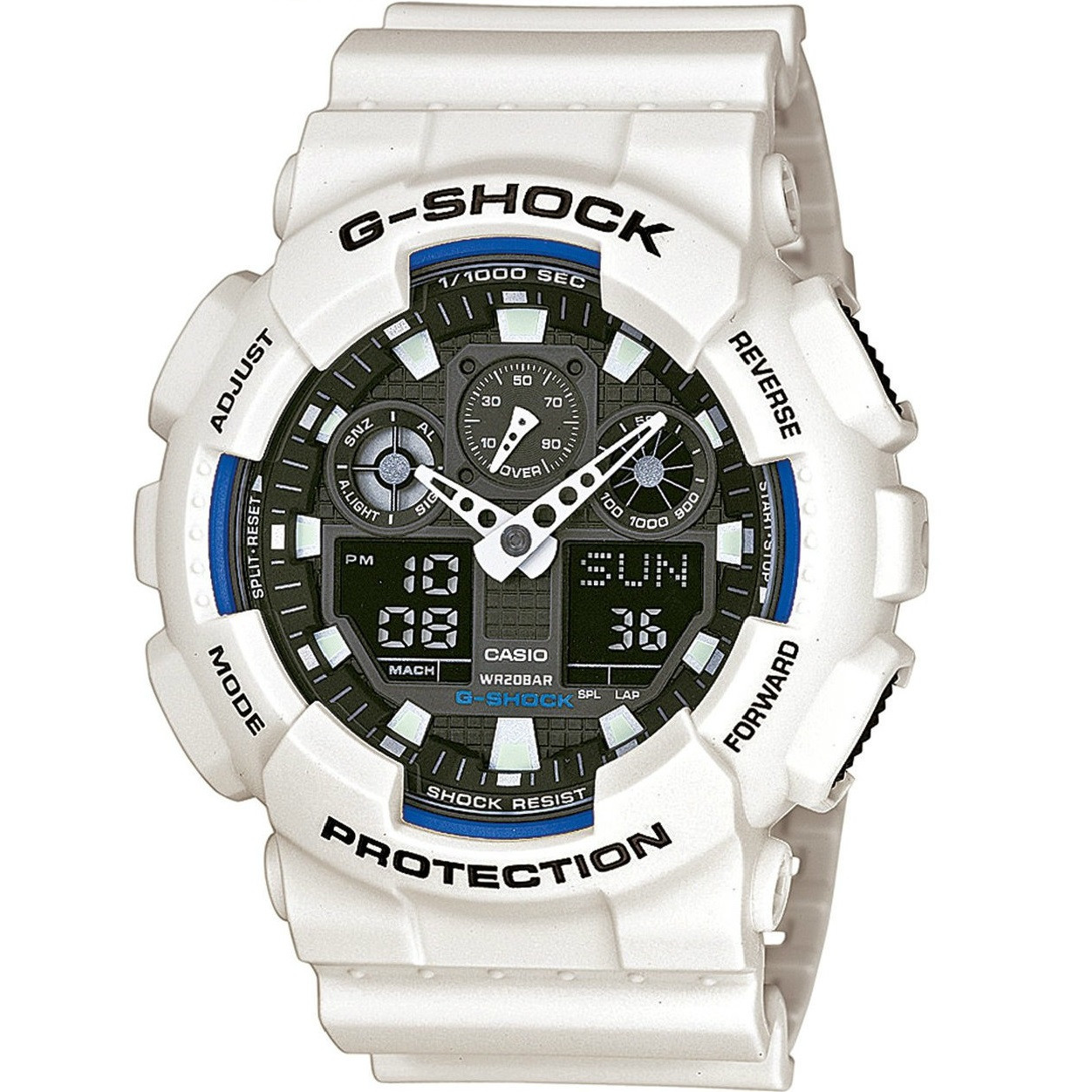 GA-100B-7AER White G-Shock Watch With World Time