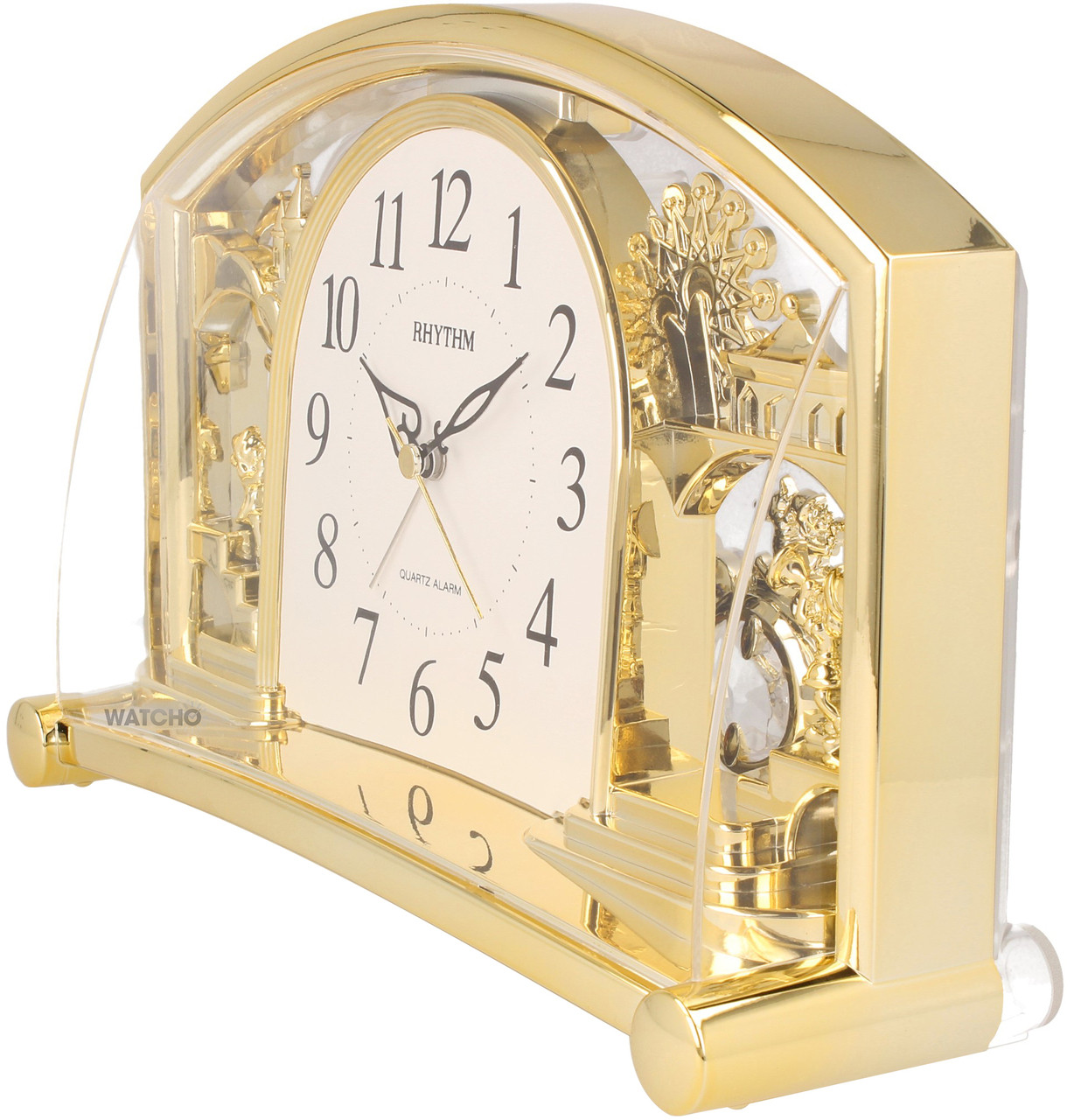 Rhythm Alarm Mantel Clock with Rotating Swarovski Crystal Pendulum