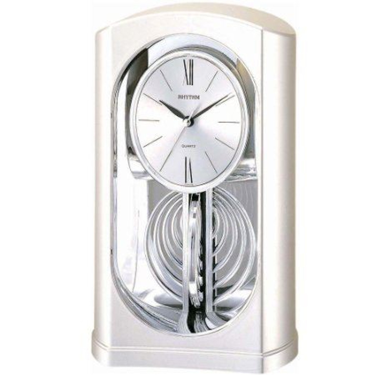 Stylish Silver And Chrome Multi Pendulum Rhythm Mantel Clock 4RP745WT19