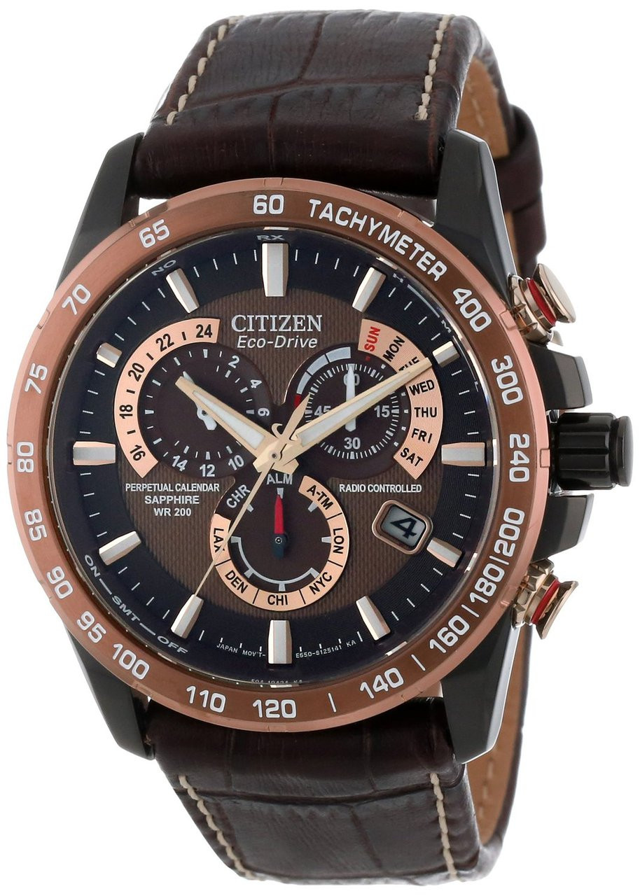 Citizen AT4006-06X Radio Controlled Brown Leather Strap Watch
