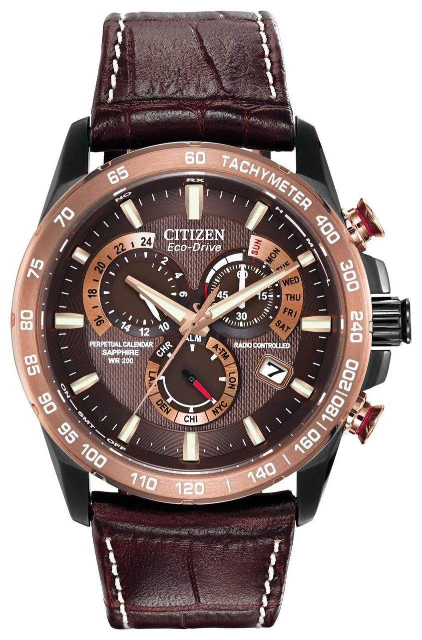 Citizen AT4006-06X Radio Controlled Brown Leather Strap Watch