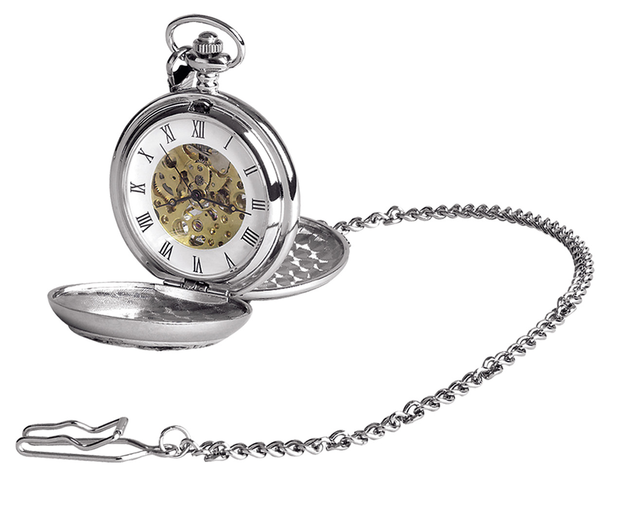 Woodford Skeleton Pocket Watch For Men Chrome Finished with Chain 1885