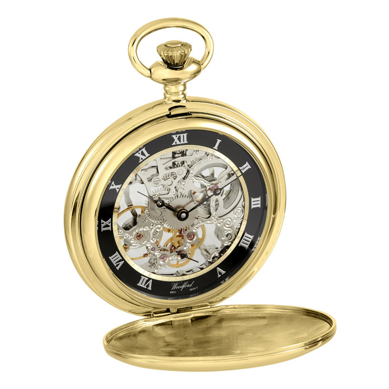 Woodford Skeleton Exhibition Back Gold Pocket Watch 1107