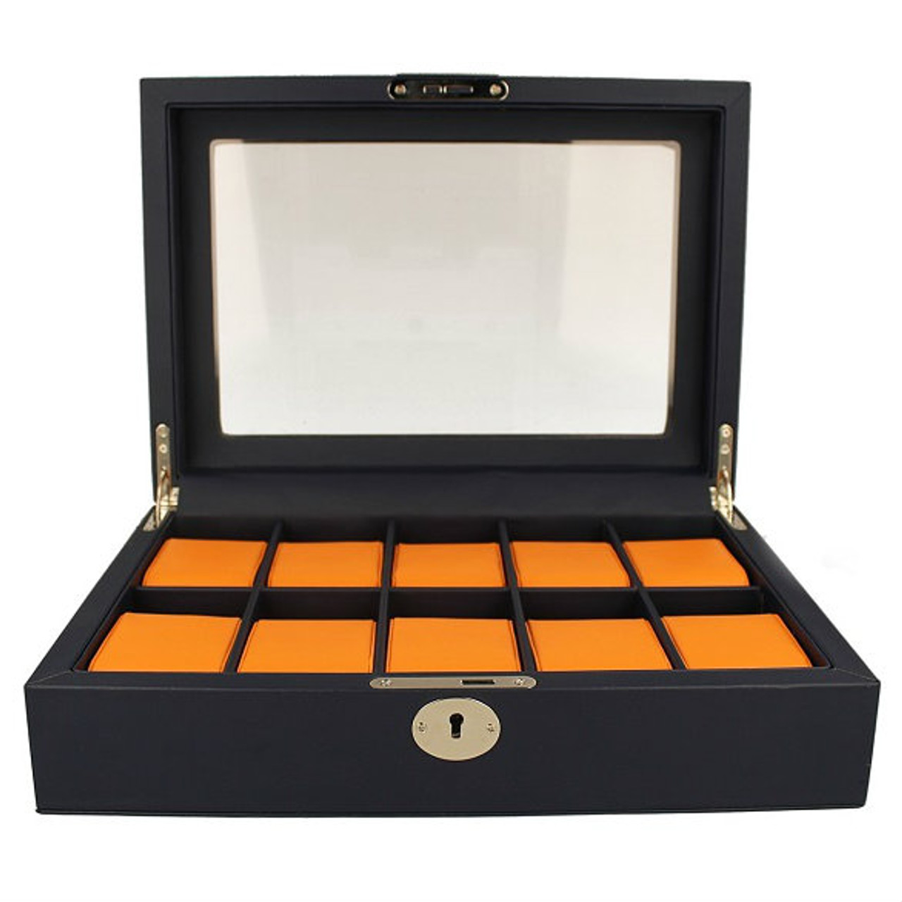 Orbit Men s Leather Watch Box Navy Blue And Orange Fits 10