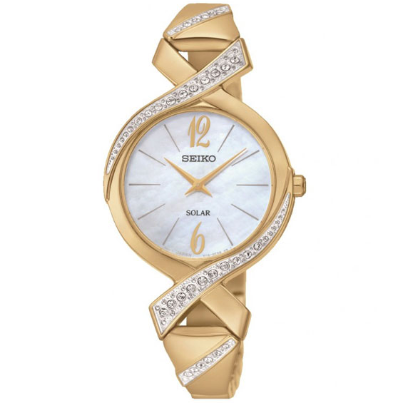 Seiko Ladies Swarovski Crystal Gold Stainless Steel Watch SUP266P9