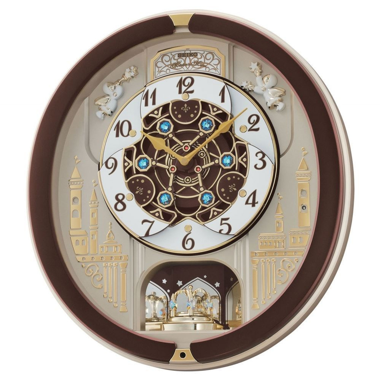 Seiko Marionette Brown Melody Animated Wall Clock With Alarm QXM291B