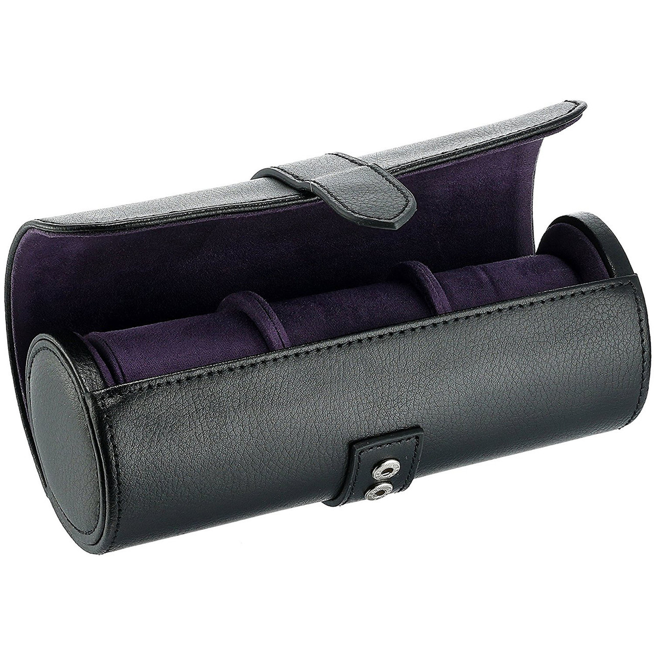 Wolf Blake Black Pebble Leather Watch Roll Travel Case For 3 Watches 305628