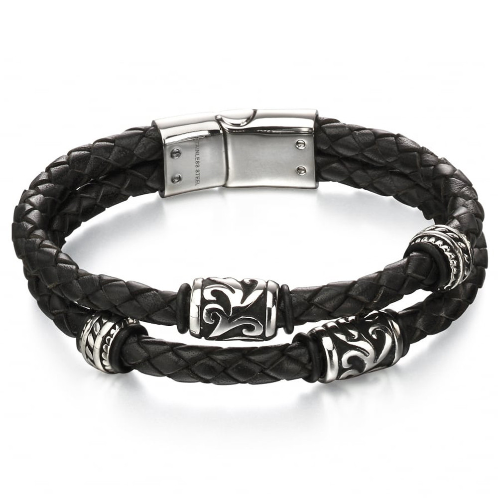 Mens Leather Tribal Steel Men's Bracelets Fred Bennett