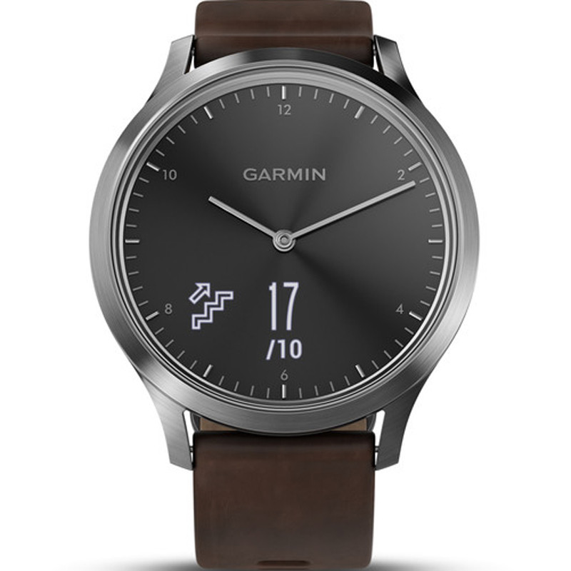 Garmin Vivomove Heart Rate Black Dial Brown Leather Strap Hybrid