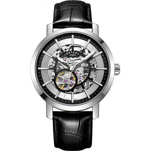 Rotary men's black on sale leather strap watch