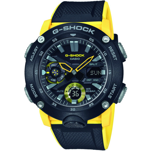 G-Shock Black And Yellow World Time Carbon Case Shock Resistant Resin Strap Watch GA-2000-1A9ER