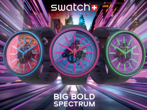 Swatch Pink Taste Big Bold Black Silicone Strap Watch SO27B113