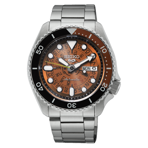 Seiko SRPJ47K1 Burnt Orange 5 Sports SKX Skeleton Style Watch