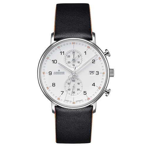 Junghans FORM C Chronoscope Watch | Quartz | White | Brown Leather Strap | 41477100