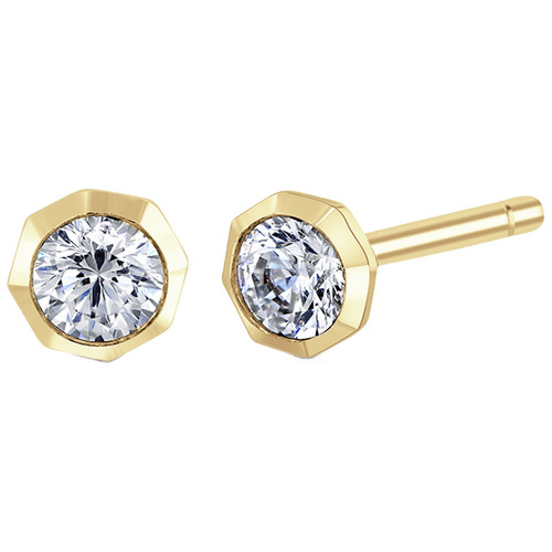Diamond 9ct Yellow Gold Studs | 0.12ct Diamond | 0.25 Carat Total | Round Brilliant Cut | Octagonal Framed Bezel Set Diamond 9ct Yellow Gold Studs | 0.12ct Diamond | 0.25 Carat Total | Round Brilliant Cut | Octagonal Framed Bezel Set