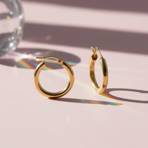 9ct Yellow Gold Round Polished Hoop Earrings | 21 x 3mm