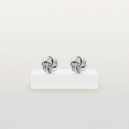 9ct White Gold Polished & Text Knot Stud Earrings | 9.5mm